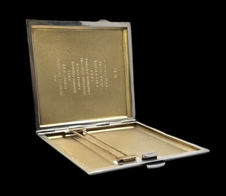 Vintage British Sterling Silver & Gold Guilloche Enamel Cigarette Case