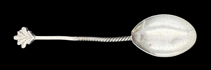Ornate Antique European Sterling Silver Teaspoon /w Twisted Handle