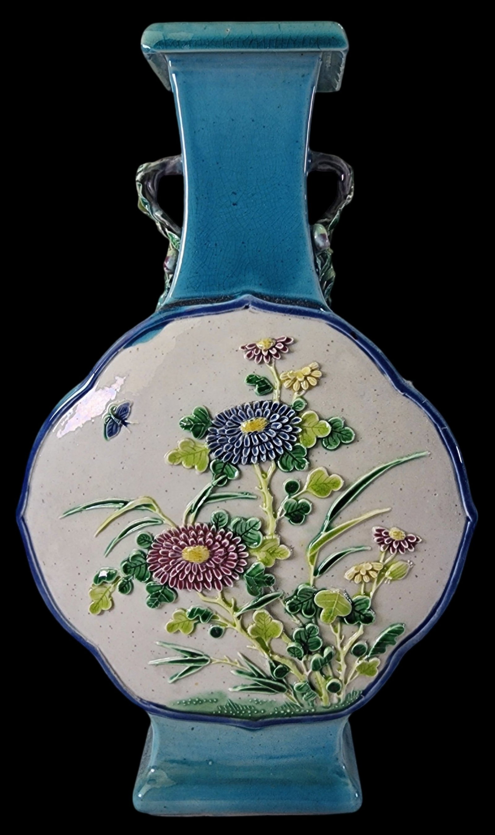 Unusual Chinese Ming Dynasty Yongle Style High-Detail Floral Enamel Porcelain Vase: Very good vintage condition; No chips, cracks, or repairs; Borehole from prior lamp conversion. Measures approx. 8 1/4" high x 5" wide x 2" deep.