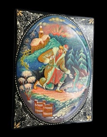 Vintage Hand Painted Russian Lacquer Trinket Box "From Russia with Love"