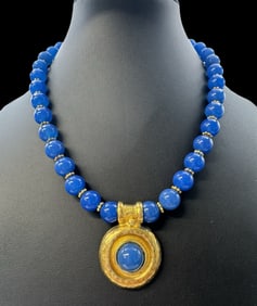 Stunning Vintage Gilt Sterling Silver & Blue Howlite Pendant Necklace