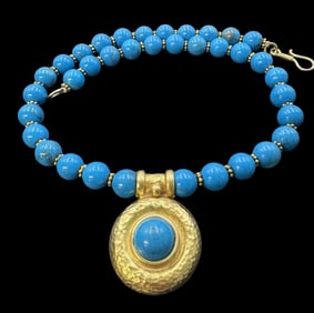 Stunning Vintage Gilt Sterling Silver & Blue Howlite Pendant Necklace