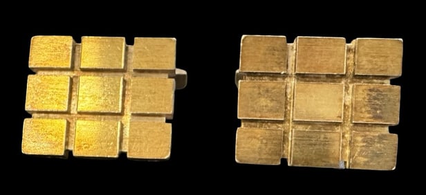 Vintage Mid-Century Modern Brutalist European Gilt 835 Silver Cufflinks