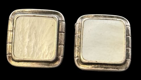 Vintage Mid-Century European 835 Silver Cufflinks /w MOP