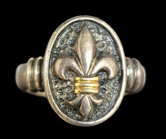 Unusual Vintage ANN KING Partially Gilt Sterling Silver Fleur de Lis Ring