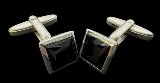 Vintage Sterling Silver Cufflinks /w Black Gemstones