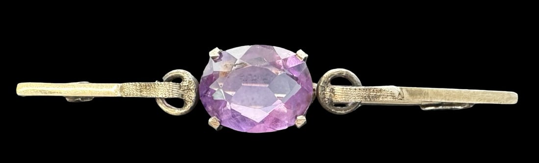 Vintage 830 Silver Brooch /w Pink Gemstone (1 of 2)