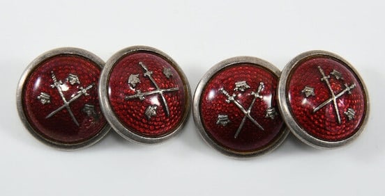 Pair of Vintage C. C. SPORRONG Sweden Silver Metal & Red Enamel Cufflinks