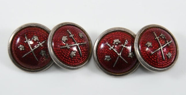Pair of Vintage C. C. SPORRONG Sweden Silver Metal & Red Enamel Cufflinks (1 of 4)