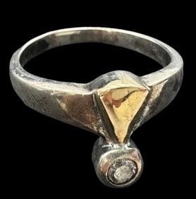 Vintage Gilt Sterling Silver & Clear Gemstone Two-Tone Ring