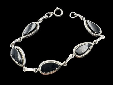 Vintage SARAH COVENTRY Sterling Silver & Black Onyx Chain Bracelet