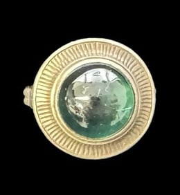 Unusual Vintage Mid-Century Modern European 835 Silver Ring /w Green Gemstone