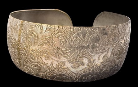 Vintage Ornately Engraved Sterling Silver Cuff Bracelet