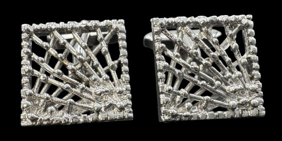 Vintage Mid-Century Modern Brutalist European 800 Silver Cufflinks