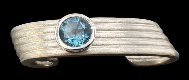 Vintage AOM Studios Germany Sterling Silver Slider Pendant /w Blue Gemstone