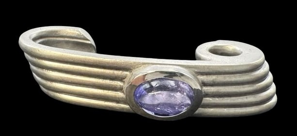 Vintage AOM Studios Germany Sterling Silver Slider Pendant /w Purple Gemstone