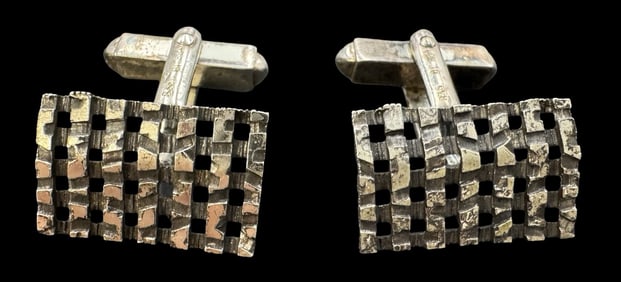 Vintage Mid-Century Modern Brutalist European 835 Silver Cufflinks