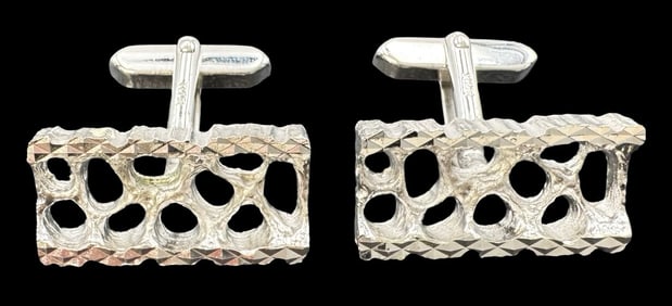 Vintage Mid-Century Modern Brutalist European 800 Silver Cufflinks