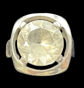 Vintage Mid-Century Modern European 835 Silver & Clear Gemstone Ring