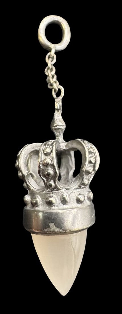 Unusual Vintage Sterling Silver & Moonstone Crown Pendant: Very good vintage condition with minor patina according to age. Measures approx. 2 1/8" long x 5/8 wide and weighs ca. 6.9 grams. Marked for Sterling Silver.