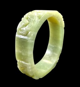 Massive Vintage Hand Carved Asian Jade Bangle Bracelet