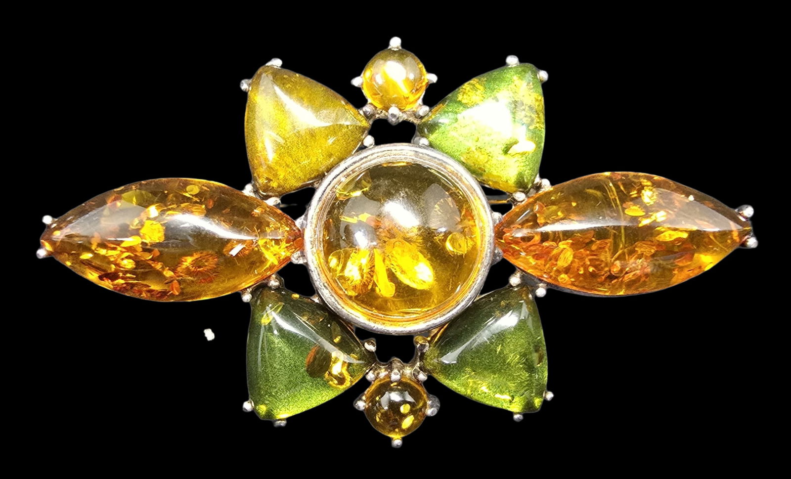 Beautiful Vintage VALERIO Sterling Silver & Amber Designer Brooch (1 of 4)