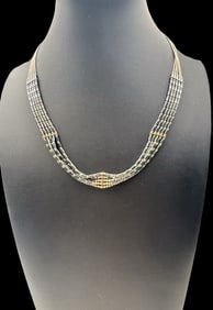 Gorgeous Vintage Sterling Silver 5-Strand Two-Tone Necklace