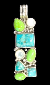 Gorgeous Vintage Southwestern Sterling Silver & Multi-Gemstone Pendant