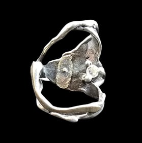 Very Unusual Vintage Mid-Century Modern Brutalist Sterling Silver & Gemstone Designer Ring