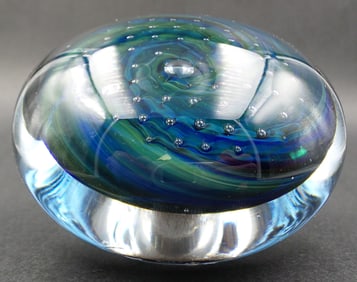 Rare Vintage 1981 ROBERT BURCH Art Glass Swirl Paperweight