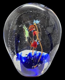 Whimsical Vintage Art Glass Aquarium Paperweight /w Fish & Seagrass