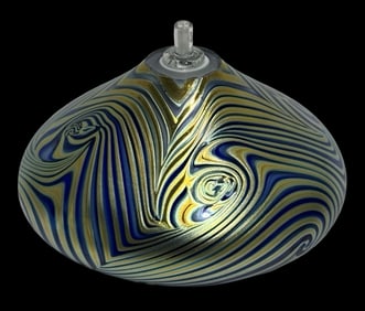 Vintage STUART ABELMAN Pulled Feather Design Art Glass Oil Lamp