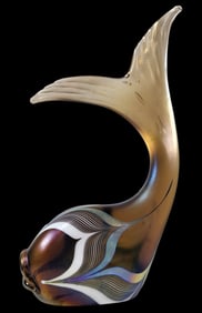 Vintage STUART ABELMAN Art Glass Pulled Feather Design Fish Sculpture