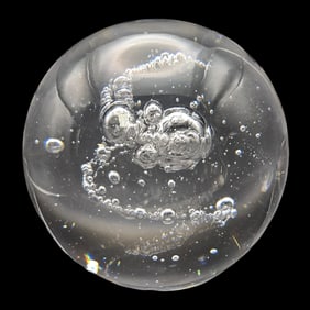 Handmade Vintage CLUNY France Clear Art Glass Bubble Swirl Paperweight - Signed