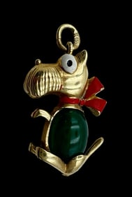Whimsical Vintage 14K Gold & Enamel Dog Pendant Charm