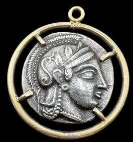Stylish Vintage 14K Gold & Ancient Greek Silver Coin Pendant Charm