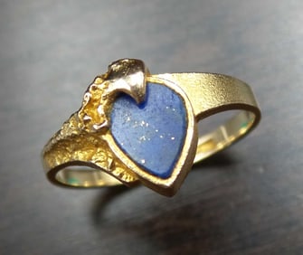 Vintage Mid-Century 18K Gold & Lapis Lazuli Ring signed LAPPONIA