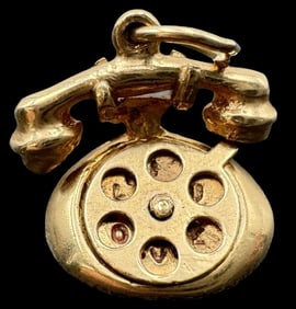 Whimsical Vintage 1930s 14K Gold Telephone /w Movable Rotary Pendant Charm