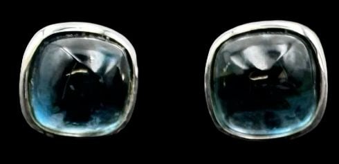 Stylish Modern CARATHEUM Munich 14K White Gold & Aquamarine Earrings