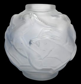 Vintage 1930s Art Deco French Molded Satin Glass Antelope Vase