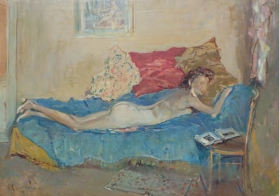 FRANCESCO CANGIULLO (1884-1977) "Bella Donna" Oil on Canvas Nude Painting