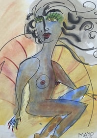 Vintage MAYO Mixed Media Watercolor Abstract Nude Painting