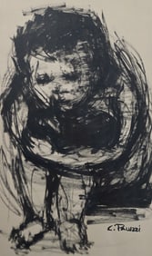 Mid-Century CLAUDINE PALUZZI (American, 1931-2018) Ink Wash on Paper Painting