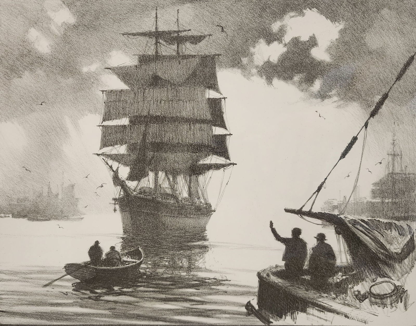 Vintage 1940 GORDON H. GRANT (1875-1962) "Home Port" Lithograph - Signed (1 of 6)