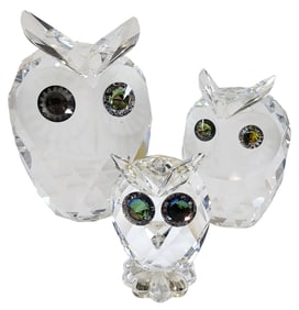 Lot of 3 Vintage Retired SWAROVSKI Crystal Figurines - Owls