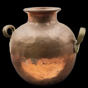 Heavy Antique Hand Hammered Copper Jug /w Brass Handles