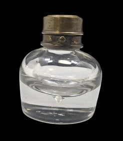 Antique FCJ Paris France Mouthblown Glass & Brass Travel Inkwell