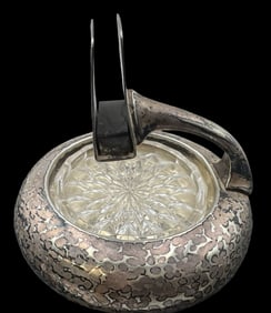 Vintage Mid-Century B. BOHRMANN Germany Silver Plated Ashtray /w Match Box Holder