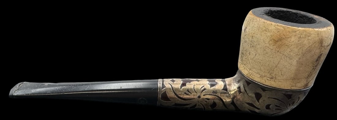 Antique Handmade Amber, Meerschaum & Sterling Silver Pipe /w Fitted Case (1 of 6)
