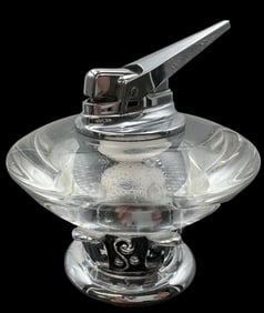 Vintage Mid-Century RONSON Crystal Table Lighter /w Silver Metal Base